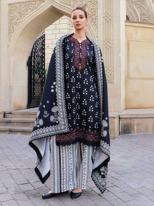 Black Embroidered Khaddar 3-Piece Suit – RZ193