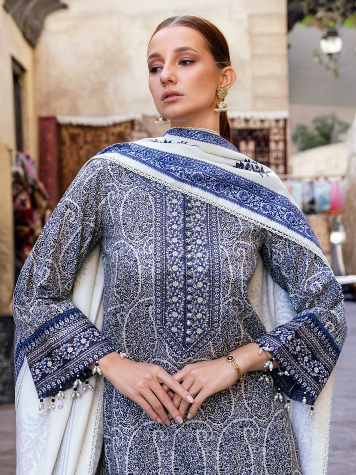 Blue Embroidered Khaddar 3-Piece Suit – RZ187