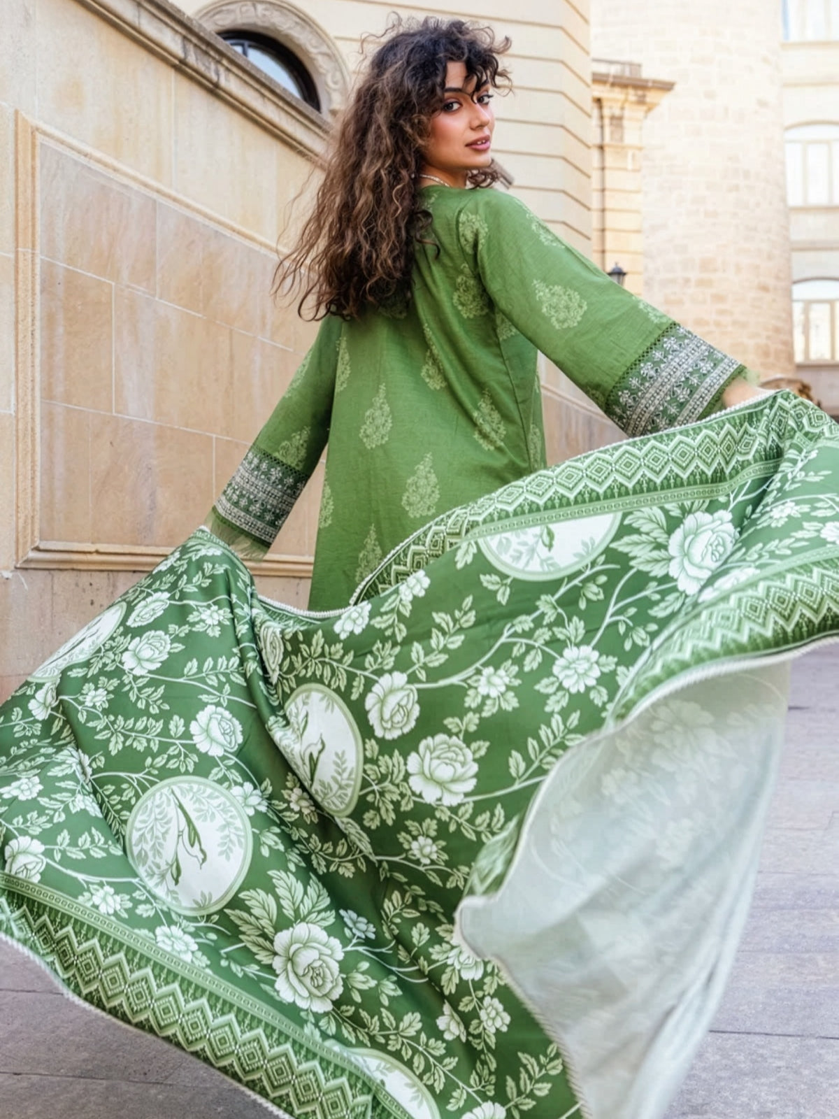 Olive Green Embroidered Khaddar 3-Piece Suit – RZ192
