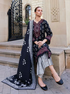 Black Embroidered Khaddar 3-Piece Suit – RZ193