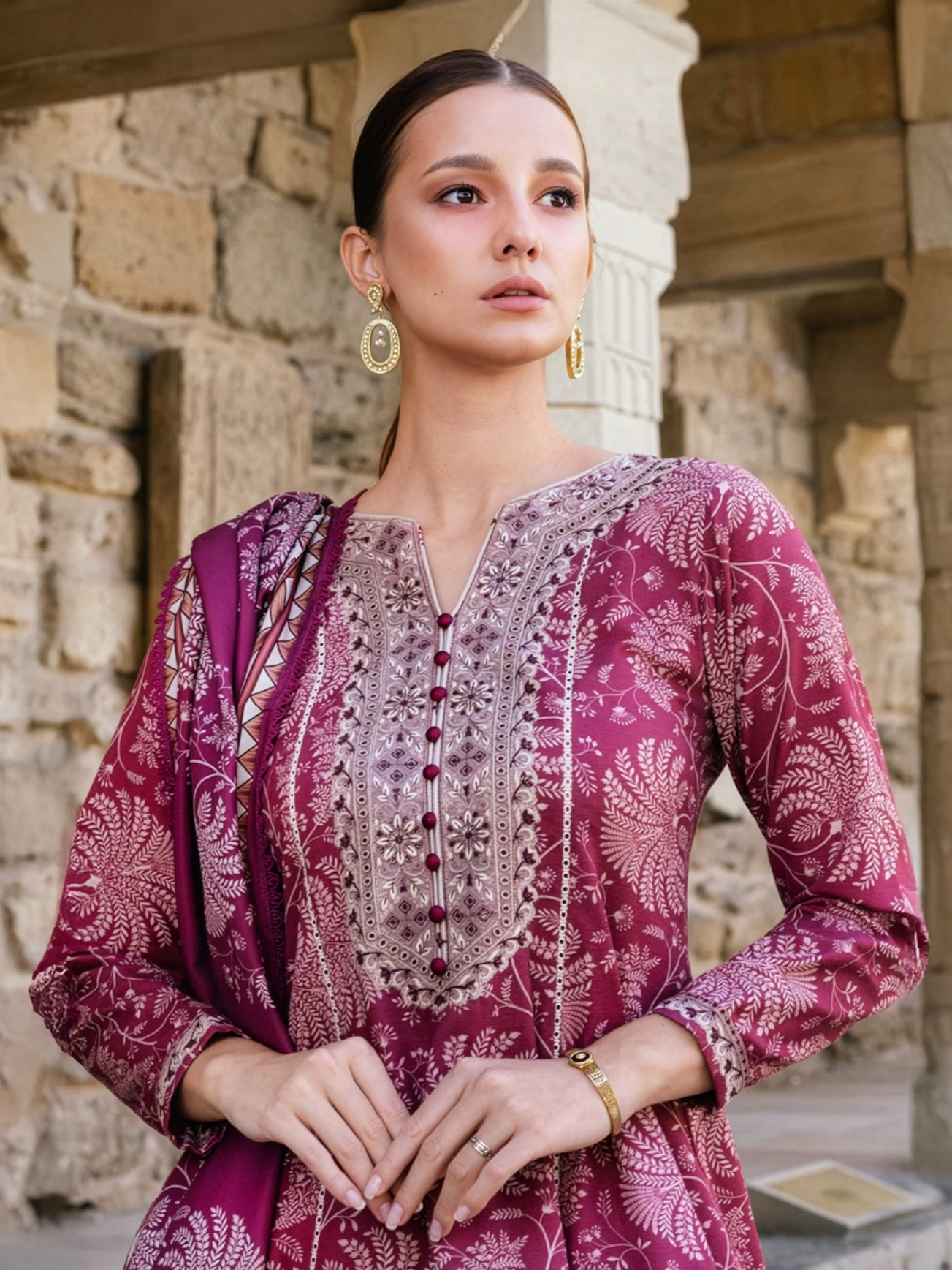Pink Embroidered Khaddar 3-Piece Suit – RZ186
