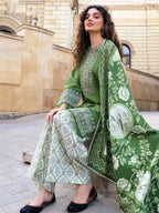 Olive Green Embroidered Khaddar 3-Piece Suit – RZ192