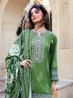 Olive Green Embroidered Khaddar 3-Piece Suit – RZ192