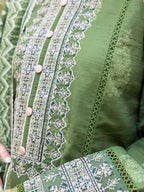 Olive Green Embroidered Khaddar 3-Piece Suit – RZ192