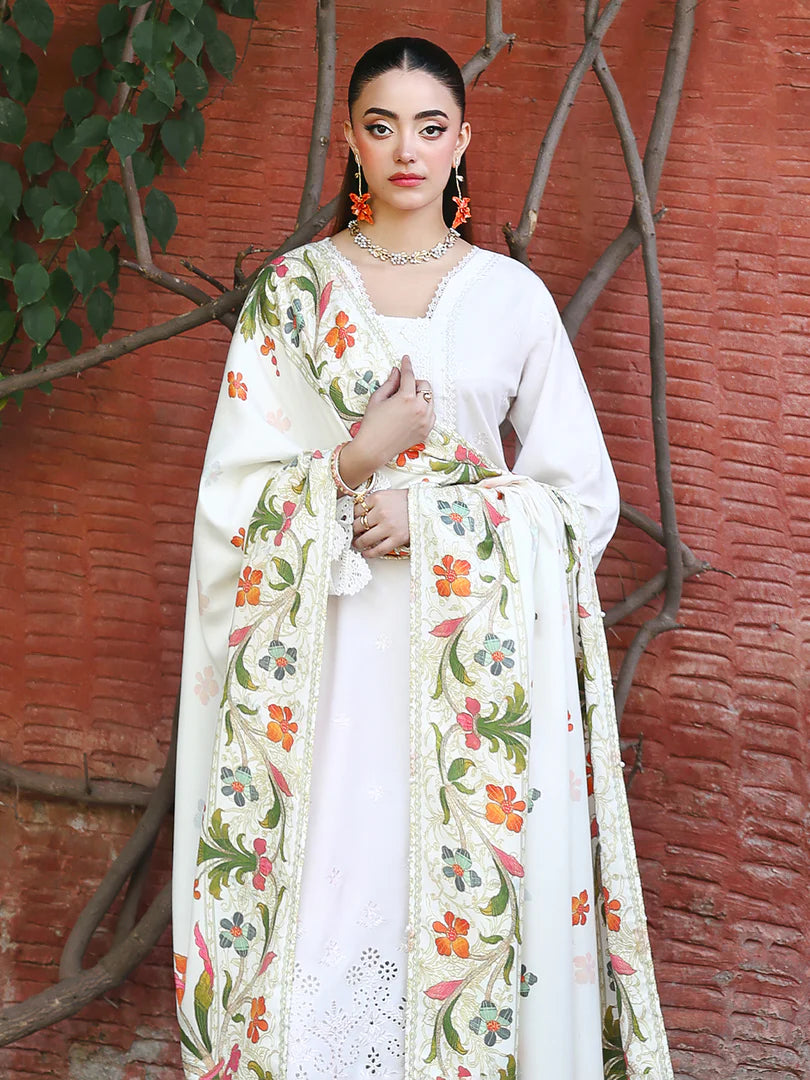 White Chikankari Embroidered Suit – 3 Piece – RZ1125