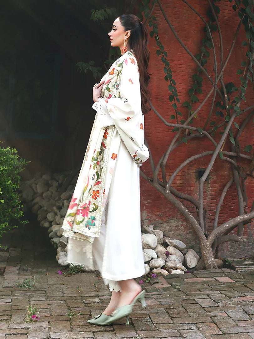 White Chikankari Embroidered Suit – 3 Piece – RZ1125