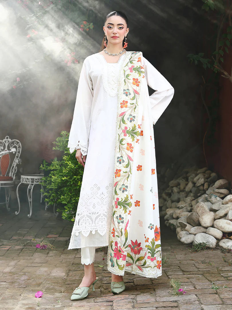 White Chikankari Embroidered Suit – 3 Piece – RZ1125