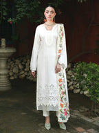 White Chikankari Embroidered Suit – 3 Piece – RZ1125