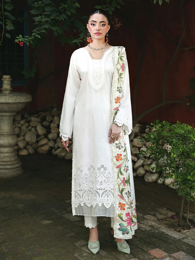 White Chikankari Embroidered Suit – 3 Piece – RZ1125