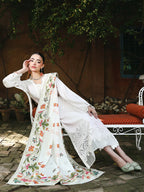 White Chikankari Embroidered Suit – 3 Piece – RZ1125