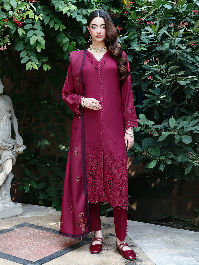 Mulberry Chikankari Embroidered Suit – 3 Piece – RZ1131