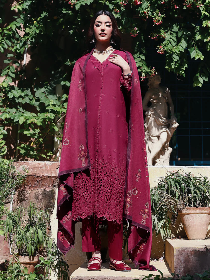 Mulberry Chikankari Embroidered Suit – 3 Piece – RZ1131