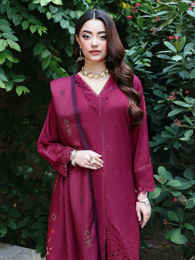 Mulberry Chikankari Embroidered Suit – 3 Piece – RZ1131