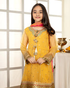 Mustard Gold Embroidered Gharara Set – 3 Piece – RZ3267