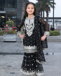 Black Embroidered Chiffon Ghararah – 3 Piece – RZ3837