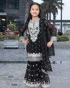 Black Embroidered Chiffon Ghararah – 3 Piece – RZ3837