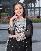 Black Embroidered Chiffon Ghararah – 3 Piece – RZ3837