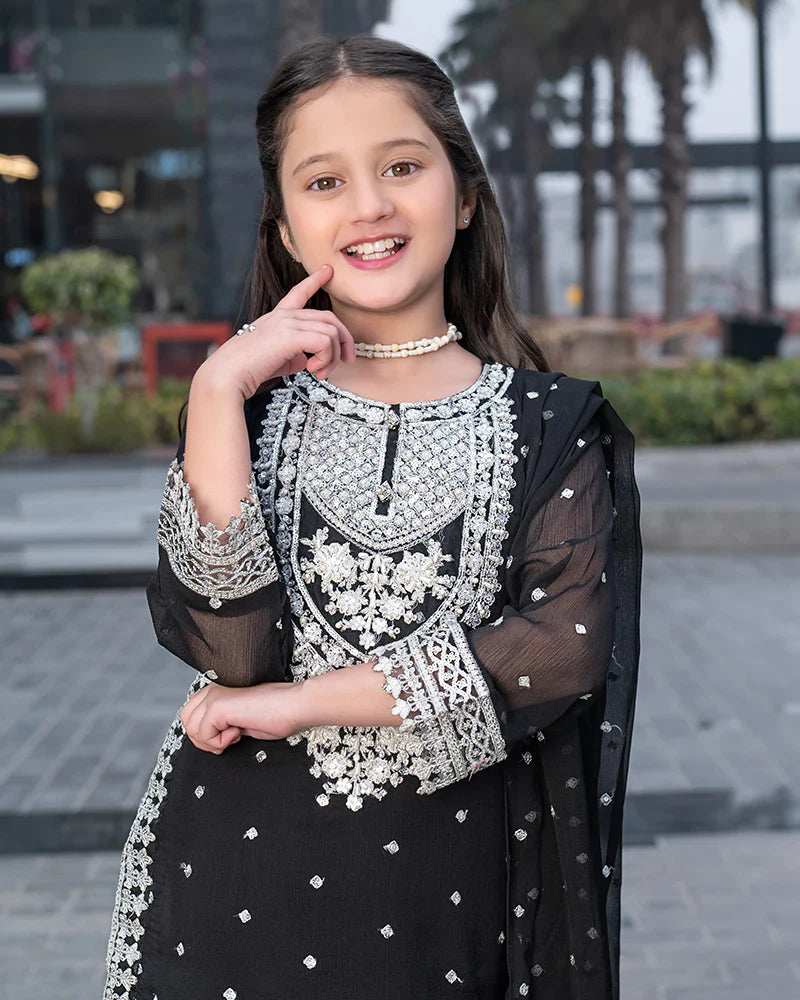 Black Embroidered Chiffon Ghararah – 3 Piece – RZ3837