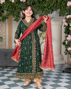 Green Embroidered Chiffon Angrakha Set – 3 Piece – RZ3860