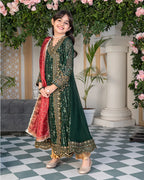 Green Embroidered Chiffon Angrakha Set – 3 Piece – RZ3860