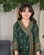 Green Embroidered Chiffon Angrakha Set – 3 Piece – RZ3860