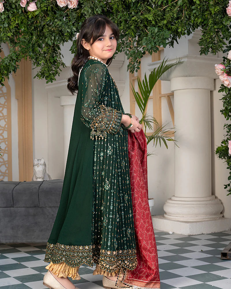 Green Embroidered Chiffon Angrakha Set – 3 Piece – RZ3860