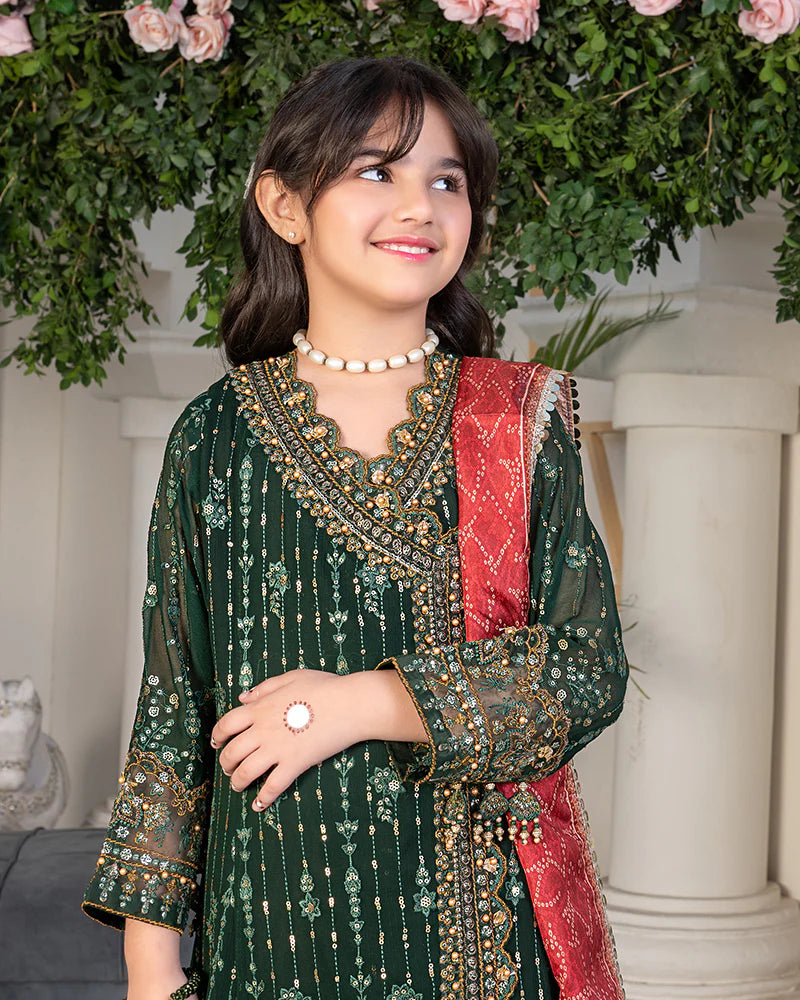 Green Embroidered Chiffon Angrakha Set – 3 Piece – RZ3860