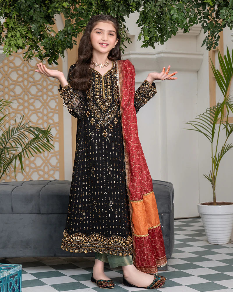 Black Chiffon Embroidered Maxi – 3 Piece – RZ3864