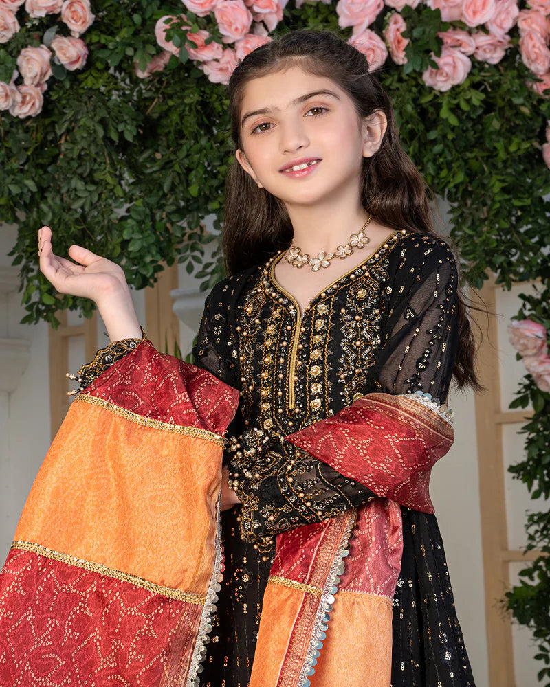 Black Chiffon Embroidered Maxi – 3 Piece – RZ3864