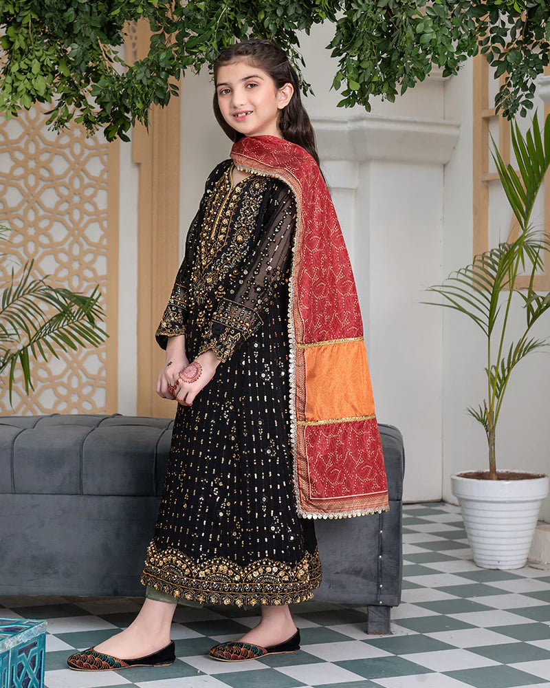 Black Chiffon Embroidered Maxi – 3 Piece – RZ3864