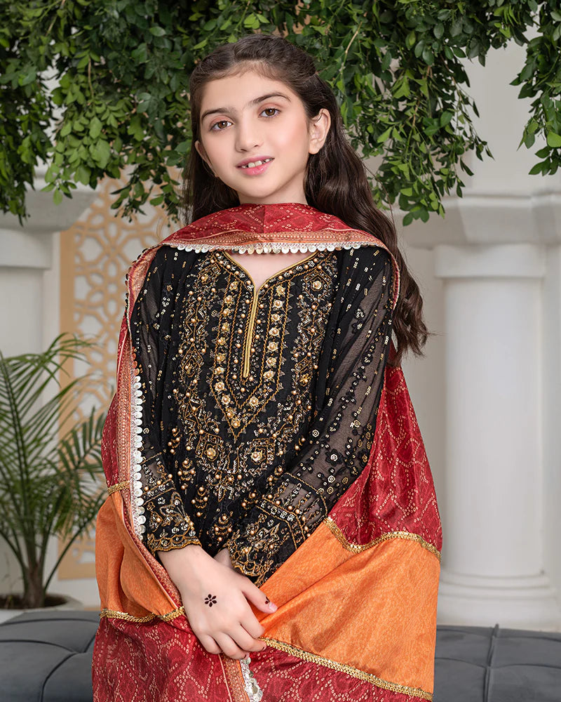 Black Chiffon Embroidered Maxi – 3 Piece – RZ3864