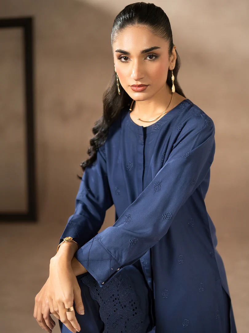 Blue Dhanak Embroidered Co-Ord – 2 Piece – RZ42