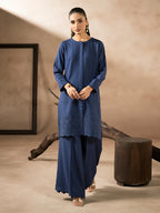 Blue Dhanak Embroidered Co-Ord – 2 Piece – RZ42