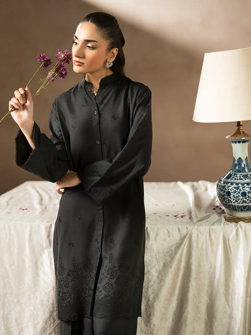 Black Dhanak Embroidered Co-Ord – 2 Piece – RZ43