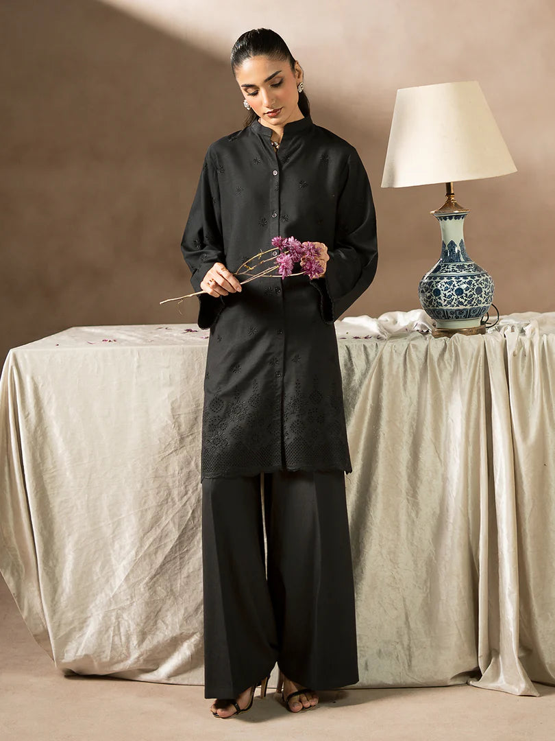 Black Dhanak Embroidered Co-Ord – 2 Piece – RZ43