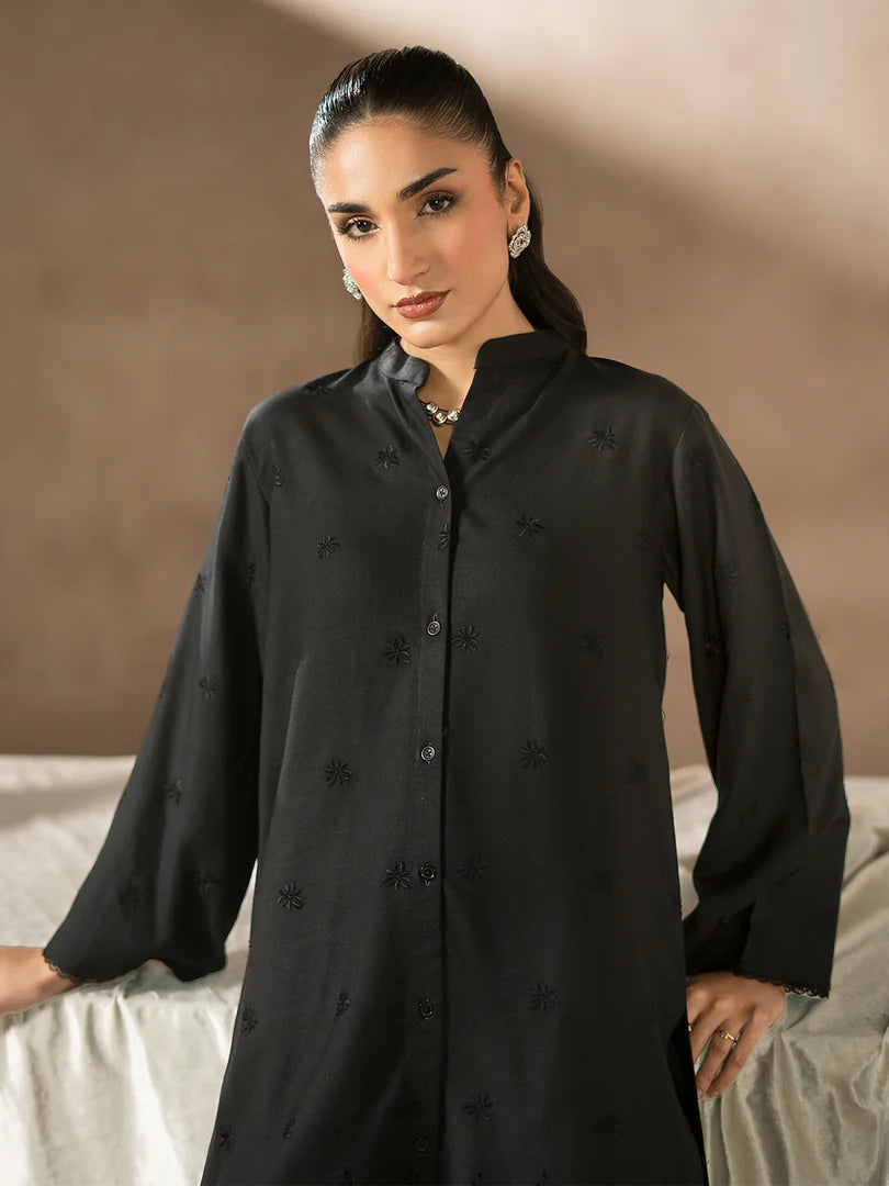 Black Dhanak Embroidered Co-Ord – 2 Piece – RZ43