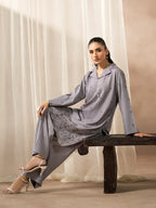 Gray Dhanak Embroidered Co-Ord – 2 Piece – RZ44