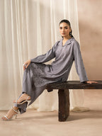 Gray Dhanak Embroidered Co-Ord – 2 Piece – RZ44