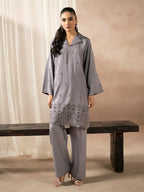 Gray Dhanak Embroidered Co-Ord – 2 Piece – RZ44
