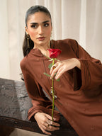 Brown Dhanak Embroidered Co-Ord – 2 Piece – RZ45