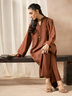 Brown Dhanak Embroidered Co-Ord – 2 Piece – RZ45