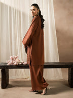 Brown Dhanak Embroidered Co-Ord – 2 Piece – RZ45