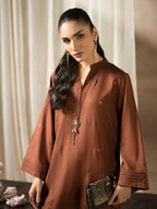 Brown Dhanak Embroidered Co-Ord – 2 Piece – RZ45