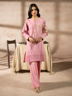 Pink Dhanak Embroidered Co-Ord – 2 Piece – RZ46