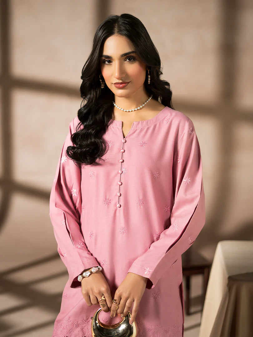 Pink Dhanak Embroidered Co-Ord – 2 Piece – RZ46