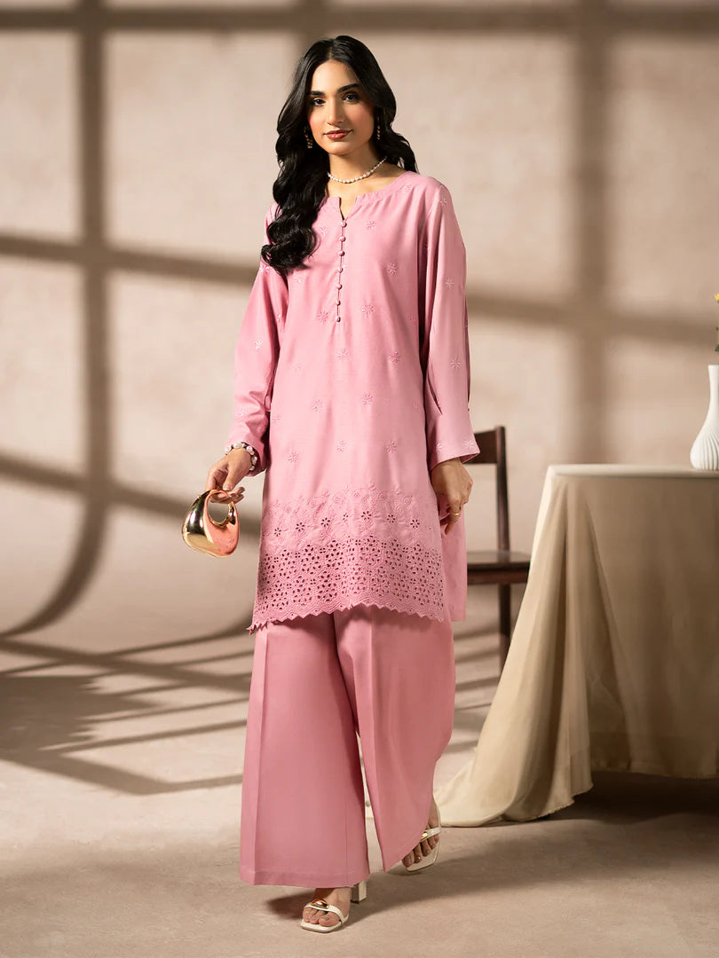 Pink Dhanak Embroidered Co-Ord – 2 Piece – RZ46