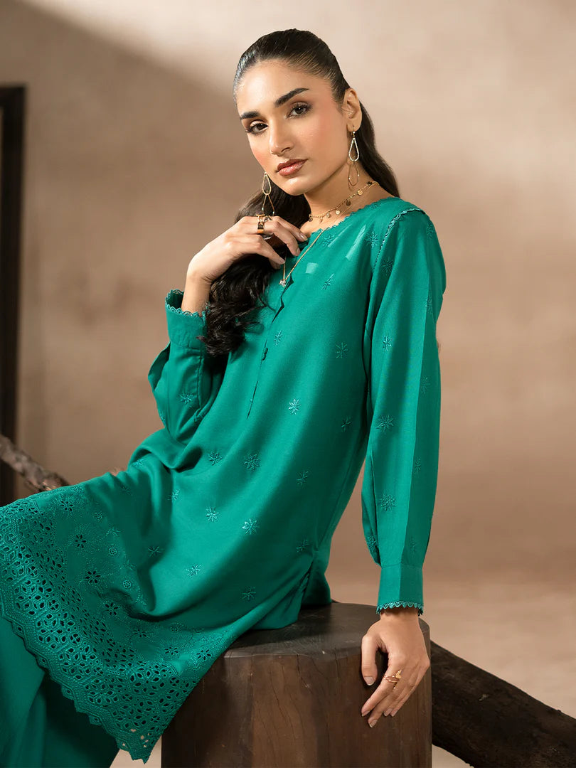 Green Dhanak Embroidered Co-Ord – 2 Piece – RZ47