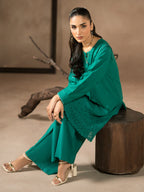 Green Dhanak Embroidered Co-Ord – 2 Piece – RZ47