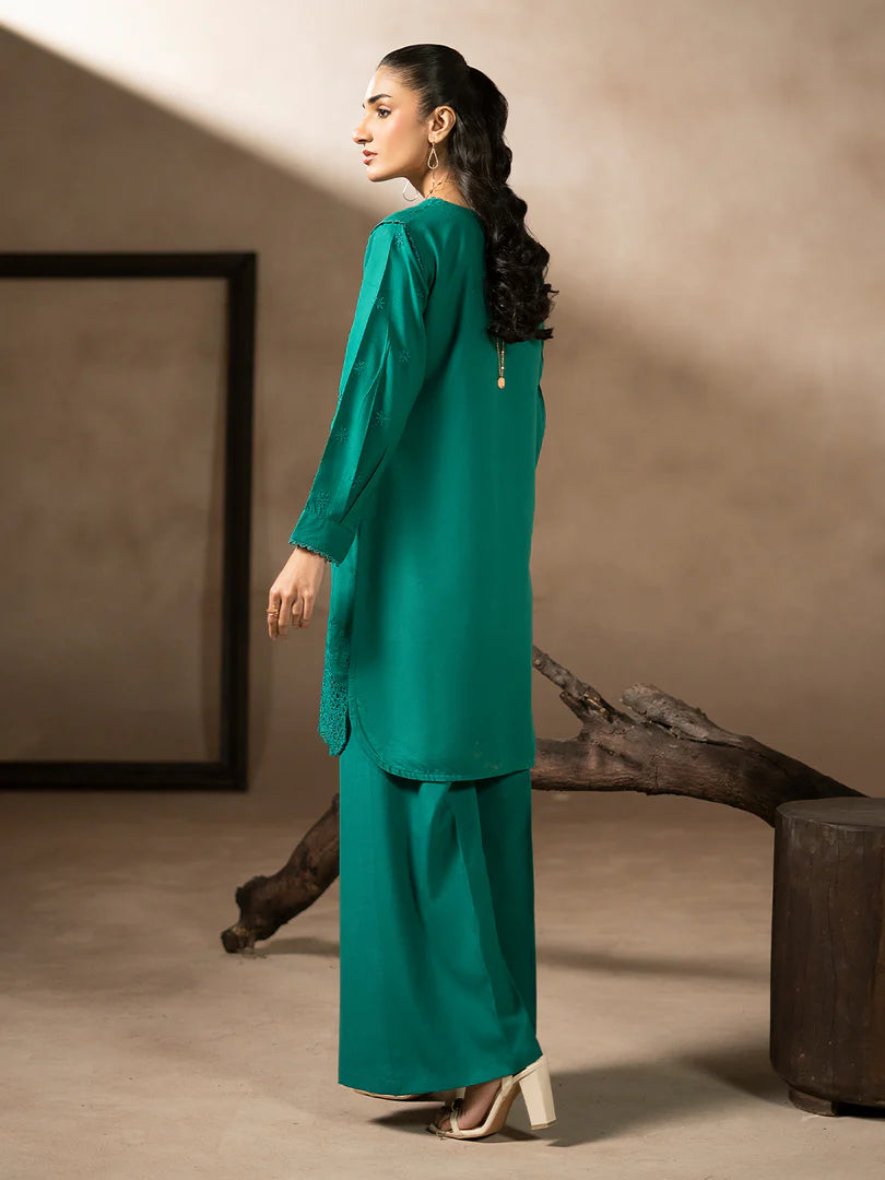 Green Dhanak Embroidered Co-Ord – 2 Piece – RZ47