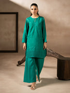 Green Dhanak Embroidered Co-Ord – 2 Piece – RZ47